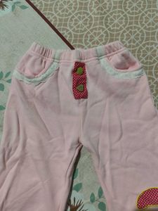 pink pant with lace trim
