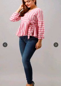 Chic Pink Striped Wrap Peplum Top