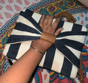 Striped Clutch with Bow Detail