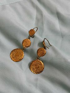 Vintage Gold Tone Coin Drop Earrings