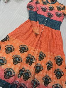 Elegant Printed Long Kurta Open button