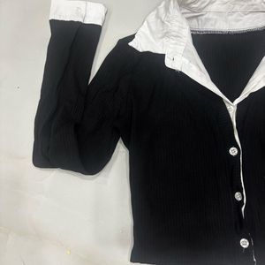 Black Collared Long Sleeve Top