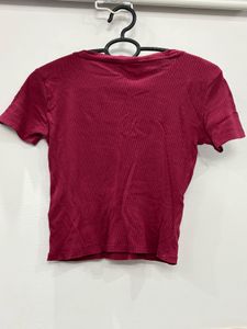 Maroon Ribbed Knit Cropped Top