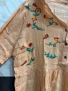 Embroidered Orange Striped Kurta