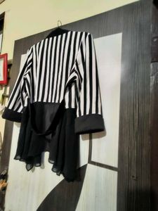 Chic Striped Open Front Jacket