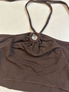 Brown Halter Neck Crop Top