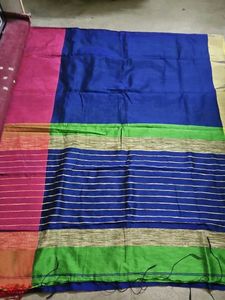 Vibrant Blue & Pink Striped Saree