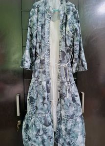 Elegant Blue Tie-Dye Maxi Dress/Robe