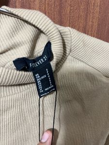 Beige Ribbed Mock Neck Keyhole one piece