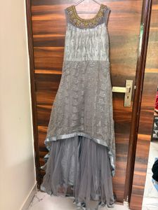 Elegant Grey Embroidered Gown