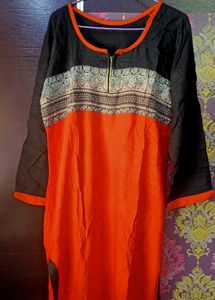 Orange long Kurta with Black Sleeves