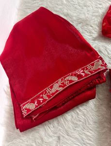 Stunning Red Embroidered Kurta Set