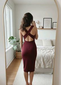 Burgundy Bodycon Midi Dress