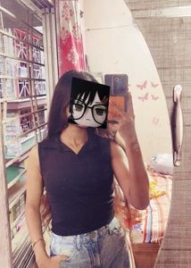 Sleeveless Collared Black Top