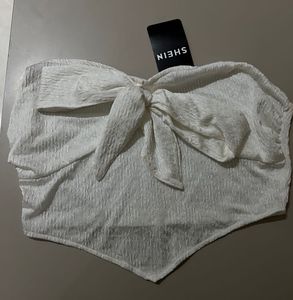White Bow Tie Bandeau Top