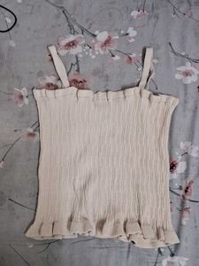 Cream Ribbed Crop Top