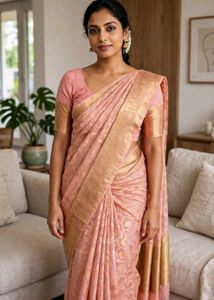 Elegant Pink Saree with Gold Border