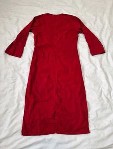 Vibrant Red Kurta with Button Detail