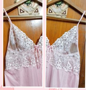 Lace Trimmed Pink Lingerie 2piece Set