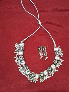 Silver Oxidized Necklace and Earring Set