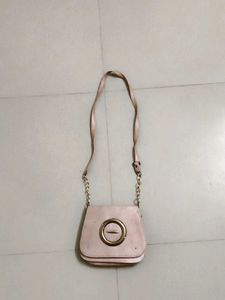 Chic Pink Crossbody Bag with Gold Accents