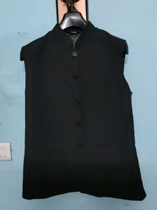 Black Self Printed Nehru Jacket