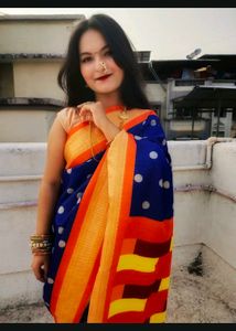 Elegant Blue Polka Dot Saree