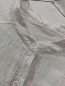 Chic Striped Band Collar Blouse