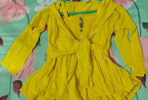 Yellow Floral Waist Detail Top (3/4 Sleeves)