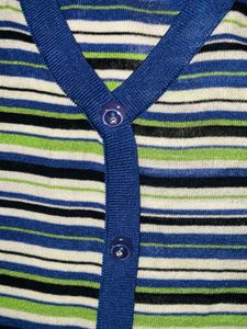 Striped V-Neck Button-Up Top