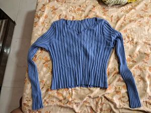 Blue Ribbed top &amp; Brown to