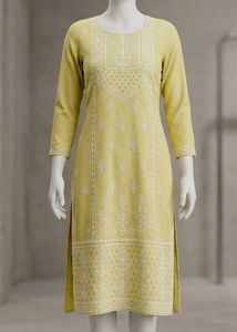 Elegant Yellow Kurta with White Embroidery