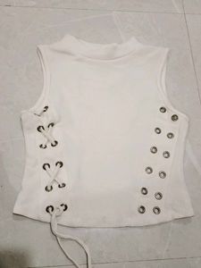 Chic White Sleeveless Lace-Up Top
