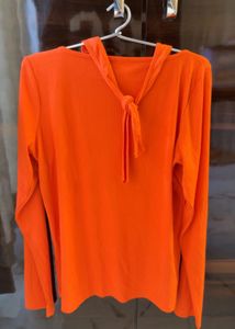 Bright Orange Ribbed Long Sleeve Top