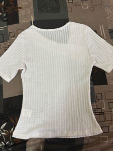 White Textured Asymmetrical Top