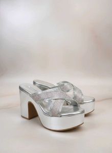 ✨ Premium Silver Sparkling Heels  LIKE NEW