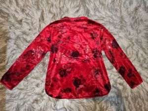 Red Chinese Floral Embroidered Velvet Qipao