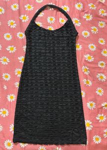 Black Textured Halter Neck Dress