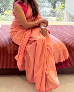 Elegant Pink Saree with Tassels