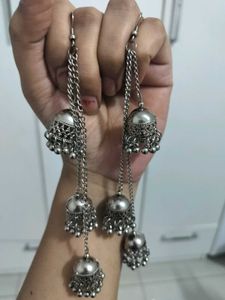 Boho Silver Jhumka Earrings