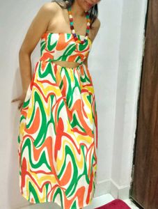 Vibrant Abstract Print Strapless Dress