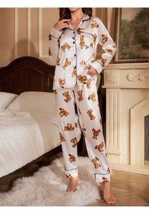 Cute Teddy Bear Satin Pajama Set