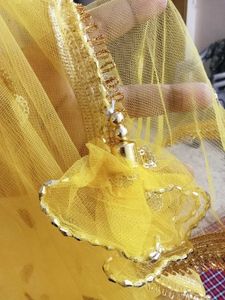 Yellow Net Dupatta with Sequins &amp; Tassels