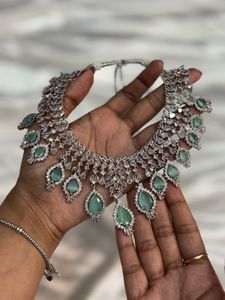 Noor-e-Mint Silver AD Choker Set 😍✨