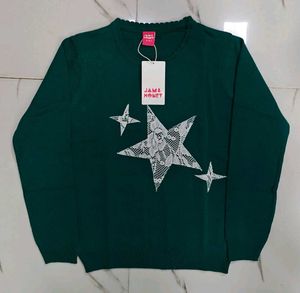 Jam & Honey Girls Sweater – Teal with Lace Stars