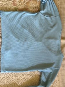 Baby Blue Ribbed Button-Up Top