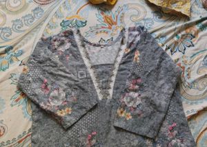 Grey Floral Print Kurta