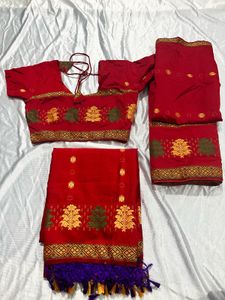 Red Mekhela Chador Set