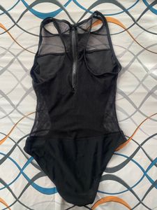 Chic Black One-Piece Swimsuit with Mesh Accents