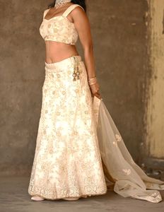 Elegant Cream Embroidered Lehenga Choli